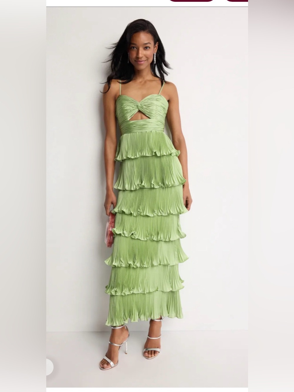 Light Green Tiered Pleated Maxi Dress with Twist Front